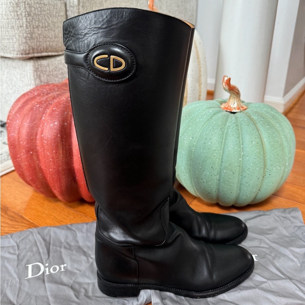 Authentic Dior Black Diorable Leather Riding / Long $2200 Boots